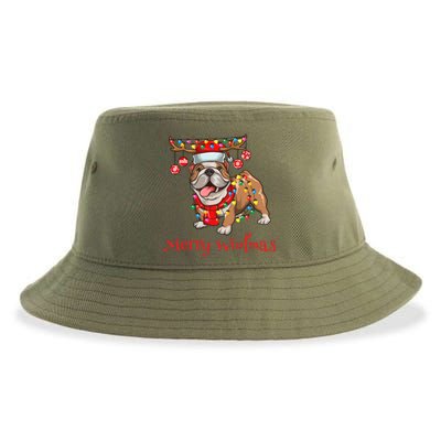 Christmas Cute Bulldog Dog Holiday Lights Merry Woofmas Gift Sustainable Bucket Hat