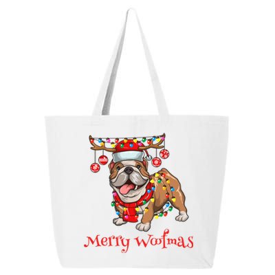 Christmas Cute Bulldog Dog Holiday Lights Merry Woofmas Gift 25L Jumbo Tote