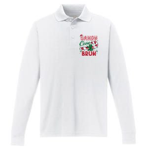 Candy Cane Bruh Funny Christmas Holiday Performance Long Sleeve Polo