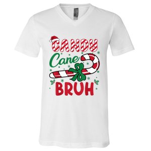 Candy Cane Bruh Funny Christmas Holiday V-Neck T-Shirt