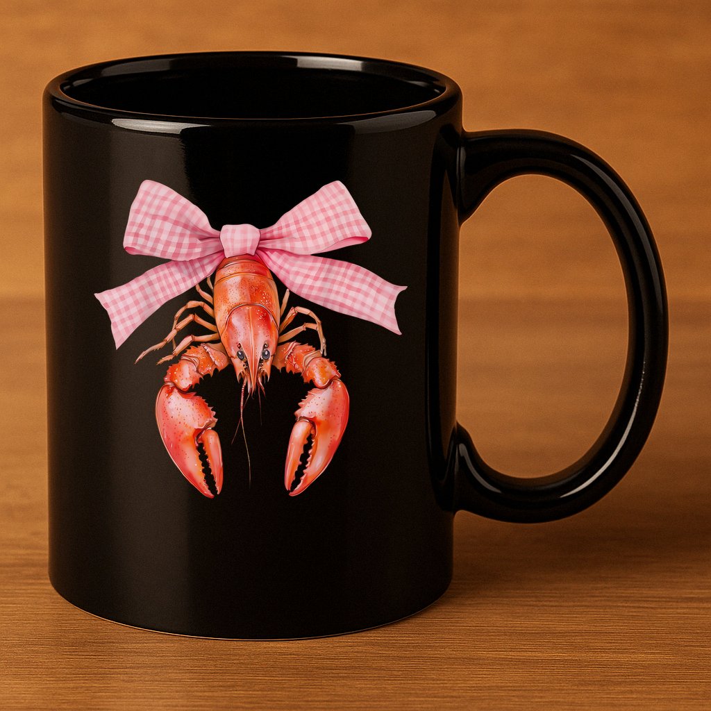 Crawfish Coquette Bow Crawfish Boil Lobster Cajun  11oz C Handle Ceramic Mug