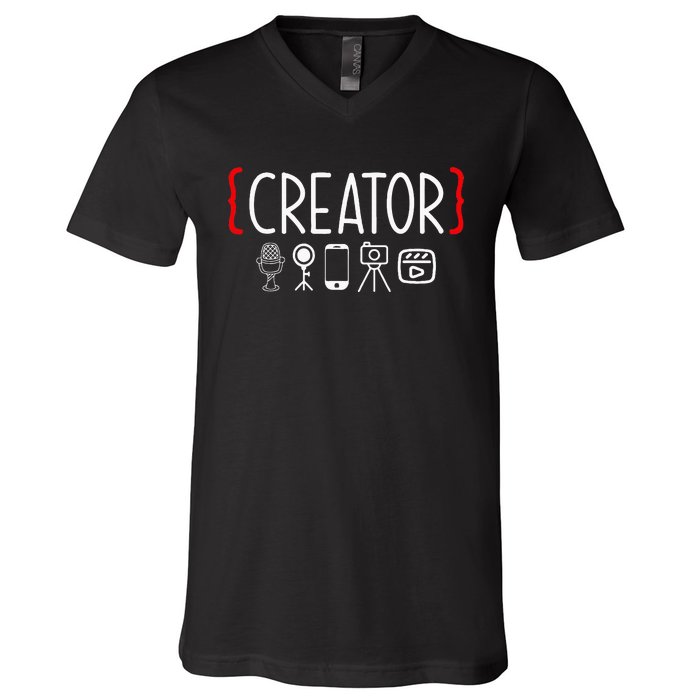 Content Creator Blogger Vlogger Influencer Creator V-Neck T-Shirt