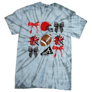 Cheer Coquette Bow American Football Autumn Thanksgiving Tie-Dye T-Shirt