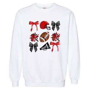 Cheer Coquette Bow American Football Autumn Thanksgiving Garment-Dyed Sweatshirt