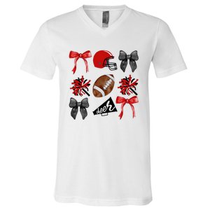 Cheer Coquette Bow American Football Autumn Thanksgiving V-Neck T-Shirt