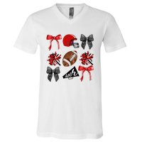 Cheer Coquette Bow American Football Autumn Thanksgiving V-Neck T-Shirt