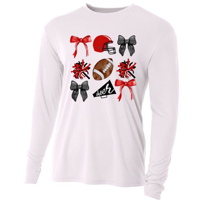 Cheer Coquette Bow American Football Autumn Thanksgiving Cooling Performance Long Sleeve Crew