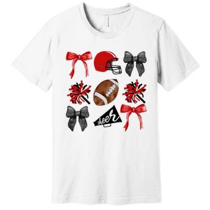 Cheer Coquette Bow American Football Autumn Thanksgiving Premium T-Shirt