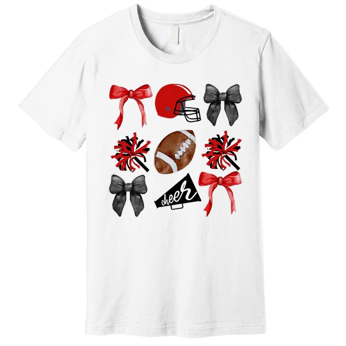 Cheer Coquette Bow American Football Autumn Thanksgiving Premium T-Shirt