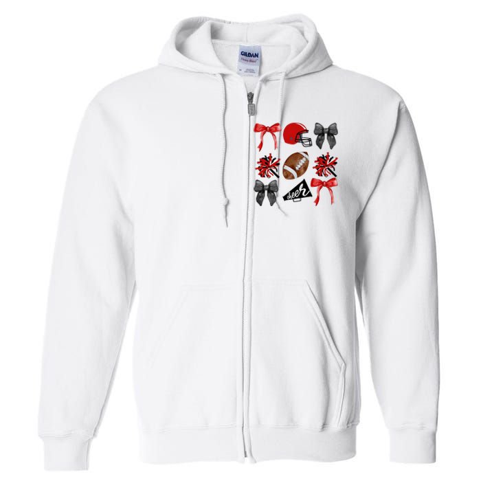 Cheer Coquette Bow American Football Autumn Thanksgiving Full Zip Hoodie