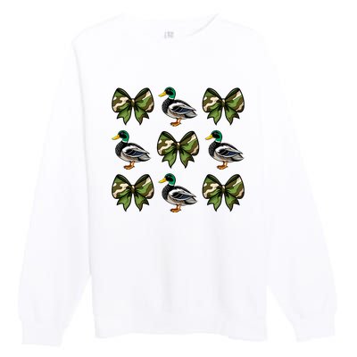 Camo Coquette Bow Duck Hunt Mallard Duck Hunting Premium Crewneck Sweatshirt