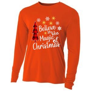 Cute Casual Believe In Magic Of Christmas Tree Buffalo Plaid Gift Cooling Performance Long Sleeve Crew