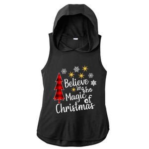 Cute Casual Believe In Magic Of Christmas Tree Buffalo Plaid Gift Ladies PosiCharge Tri-Blend Wicking Draft Hoodie Tank