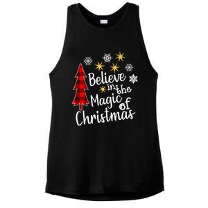 Cute Casual Believe In Magic Of Christmas Tree Buffalo Plaid Gift Ladies PosiCharge Tri-Blend Wicking Tank