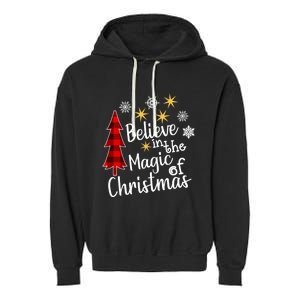 Cute Casual Believe In Magic Of Christmas Tree Buffalo Plaid Gift Garment-Dyed Fleece Hoodie