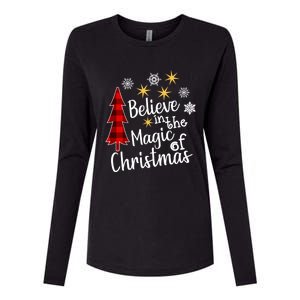 Cute Casual Believe In Magic Of Christmas Tree Buffalo Plaid Gift Womens Cotton Relaxed Long Sleeve T-Shirt