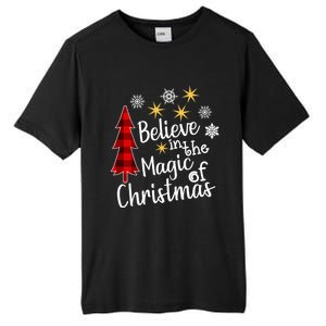 Cute Casual Believe In Magic Of Christmas Tree Buffalo Plaid Gift Tall Fusion ChromaSoft Performance T-Shirt