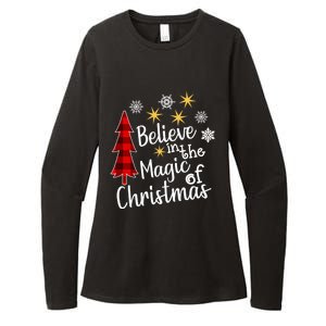 Cute Casual Believe In Magic Of Christmas Tree Buffalo Plaid Gift Womens CVC Long Sleeve Shirt