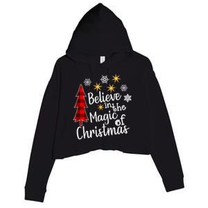 Cute Casual Believe In Magic Of Christmas Tree Buffalo Plaid Gift Crop Fleece Hoodie