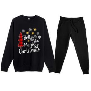 Cute Casual Believe In Magic Of Christmas Tree Buffalo Plaid Gift Premium Crewneck Sweatsuit Set