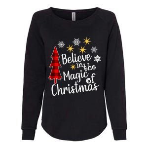 Cute Casual Believe In Magic Of Christmas Tree Buffalo Plaid Gift Womens California Wash Sweatshirt