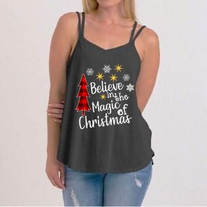 Cute Casual Believe In Magic Of Christmas Tree Buffalo Plaid Gift Women's Strappy Tank