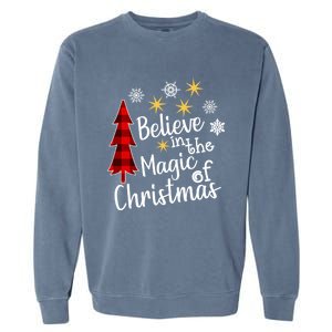 Cute Casual Believe In Magic Of Christmas Tree Buffalo Plaid Gift Garment-Dyed Sweatshirt