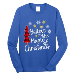 Cute Casual Believe In Magic Of Christmas Tree Buffalo Plaid Gift Long Sleeve Shirt