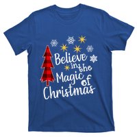 Cute Casual Believe In Magic Of Christmas Tree Buffalo Plaid Gift T-Shirt