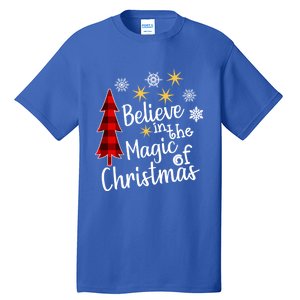 Cute Casual Believe In Magic Of Christmas Tree Buffalo Plaid Gift Tall T-Shirt