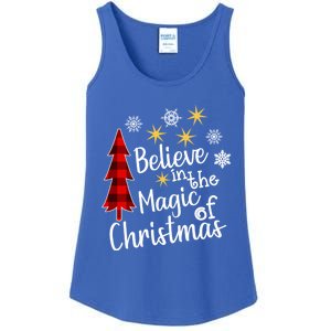 Cute Casual Believe In Magic Of Christmas Tree Buffalo Plaid Gift Ladies Essential Tank