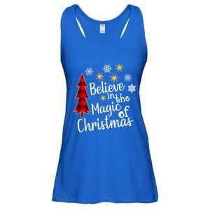 Cute Casual Believe In Magic Of Christmas Tree Buffalo Plaid Gift Ladies Essential Flowy Tank