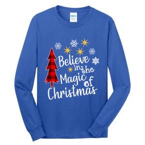 Cute Casual Believe In Magic Of Christmas Tree Buffalo Plaid Gift Tall Long Sleeve T-Shirt