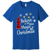 Cute Casual Believe In Magic Of Christmas Tree Buffalo Plaid Gift Premium T-Shirt