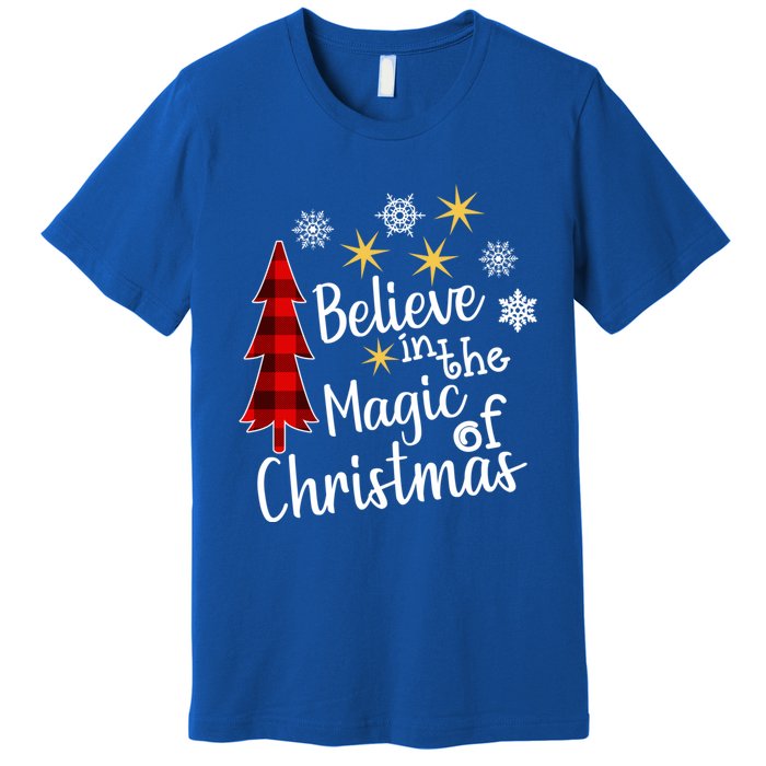 Cute Casual Believe In Magic Of Christmas Tree Buffalo Plaid Gift Premium T-Shirt