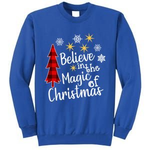 Cute Casual Believe In Magic Of Christmas Tree Buffalo Plaid Gift Tall Sweatshirt