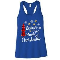 Cute Casual Believe In Magic Of Christmas Tree Buffalo Plaid Gift Women's Racerback Tank