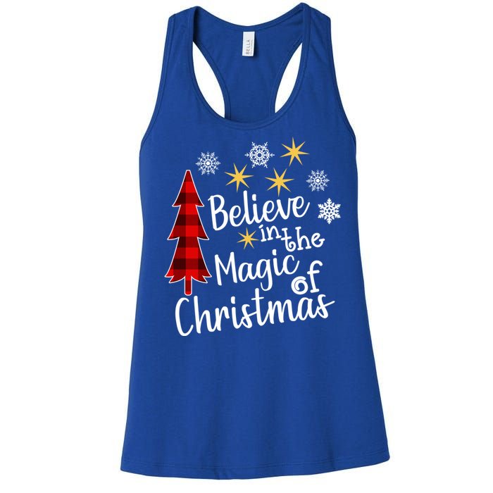 Cute Casual Believe In Magic Of Christmas Tree Buffalo Plaid Gift Women's Racerback Tank