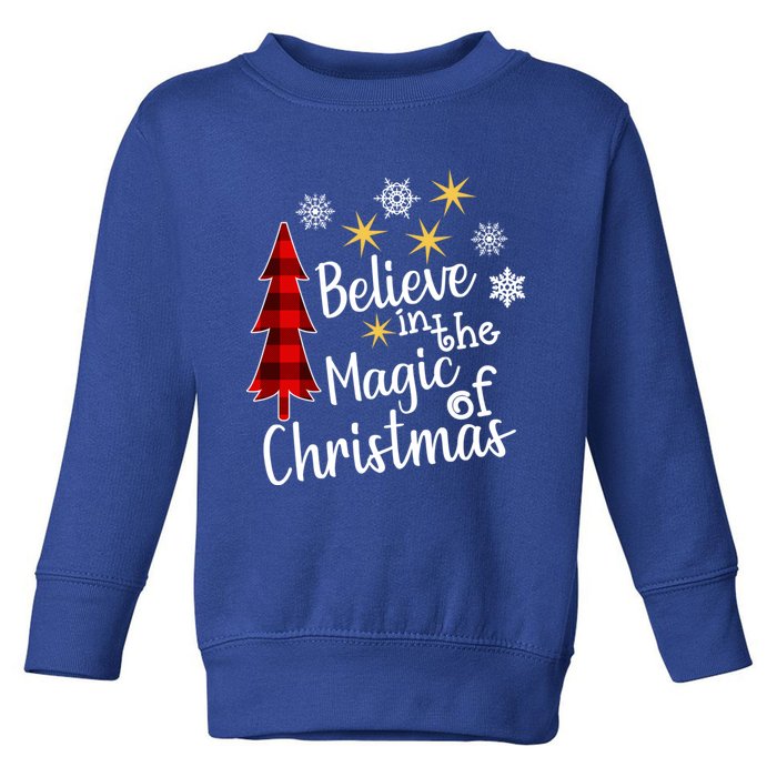 Cute Casual Believe In Magic Of Christmas Tree Buffalo Plaid Gift Toddler Sweatshirt