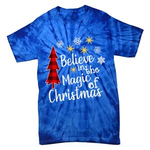 Cute Casual Believe In Magic Of Christmas Tree Buffalo Plaid Gift Tie-Dye T-Shirt