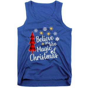 Cute Casual Believe In Magic Of Christmas Tree Buffalo Plaid Gift Tank Top