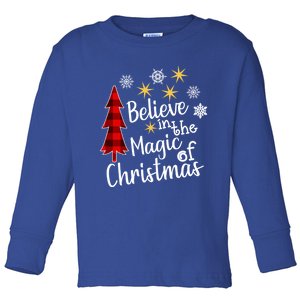 Cute Casual Believe In Magic Of Christmas Tree Buffalo Plaid Gift Toddler Long Sleeve Shirt