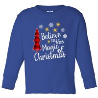 Cute Casual Believe In Magic Of Christmas Tree Buffalo Plaid Gift Toddler Long Sleeve Shirt