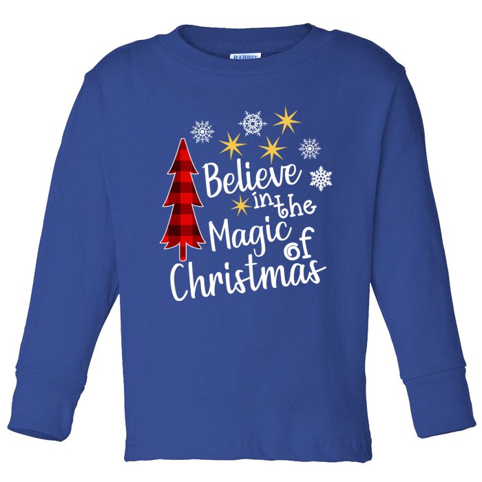 Cute Casual Believe In Magic Of Christmas Tree Buffalo Plaid Gift Toddler Long Sleeve Shirt