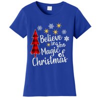 Cute Casual Believe In Magic Of Christmas Tree Buffalo Plaid Gift Women's T-Shirt