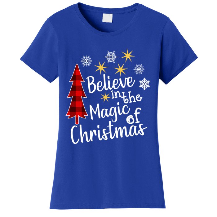 Cute Casual Believe In Magic Of Christmas Tree Buffalo Plaid Gift Women's T-Shirt