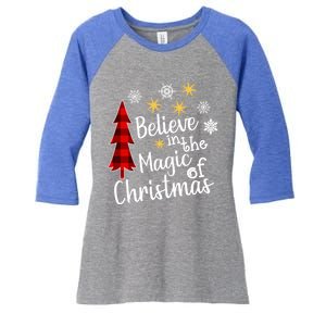 Cute Casual Believe In Magic Of Christmas Tree Buffalo Plaid Gift Women's Tri-Blend 3/4-Sleeve Raglan Shirt