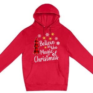 Cute Casual Believe In Magic Of Christmas Tree Buffalo Plaid Gift Premium Pullover Hoodie