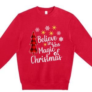 Cute Casual Believe In Magic Of Christmas Tree Buffalo Plaid Gift Premium Crewneck Sweatshirt