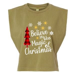 Cute Casual Believe In Magic Of Christmas Tree Buffalo Plaid Gift Garment-Dyed Women's Muscle Tee